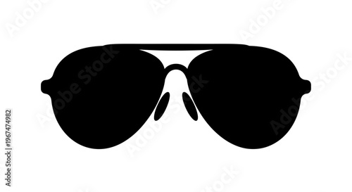Classic Aviator Sunglasses Silhouette on White Background.