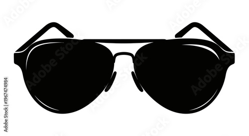 Classic Aviator Sunglasses Silhouette Isolated on White Background.
