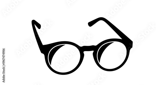 Black and white illustration of a pair of round-framed eyeglasses, a classic accessory for vision correction and style.