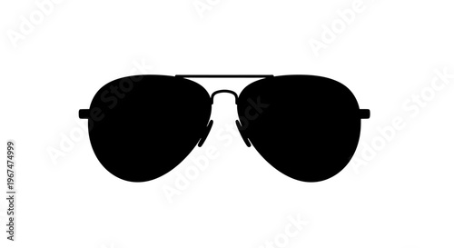 Classic Aviator Sunglasses Silhouette on White Background.