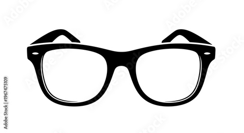 Classic Black Frame Eyeglasses Isolated on White Background.