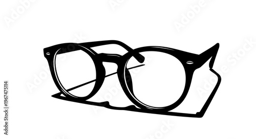 Black and white illustration of classic eyeglasses with thick frames.