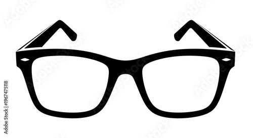 Classic Black Frame Eyeglasses Silhouette on White Background.