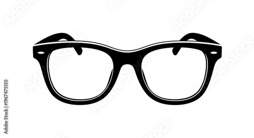 Classic black frame eyeglasses on a white background.