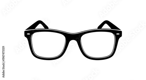 Classic black frame eyeglasses with clear lenses on a white background.