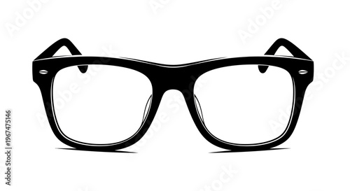 Classic Black Frame Eyeglasses with Clear Lenses on White Background.