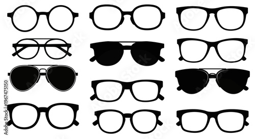 Collection of various eyeglasses and sunglasses silhouettes.