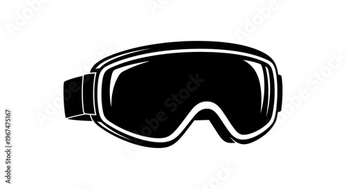 Black and white ski goggles for winter sports.