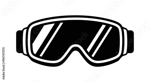 Black and white ski goggles icon illustration.
