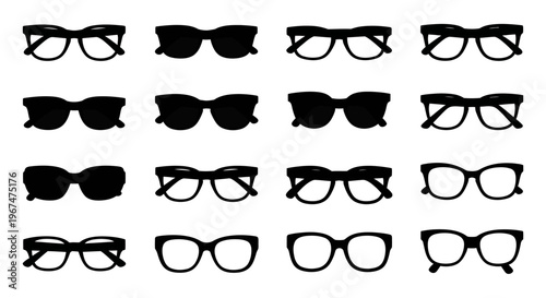 Collection of various eyeglasses and sunglasses silhouettes.
