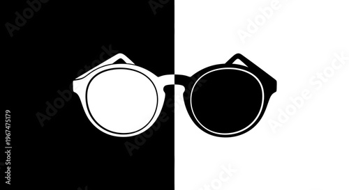 Black and white sunglasses on a split background.