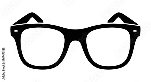 Classic Black Rimmed Eyeglasses Icon on White Background.