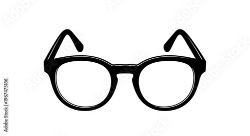 Classic Black Rimmed Eyeglasses Isolated on White Background.