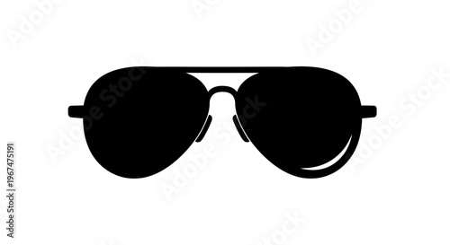 Black Aviator Sunglasses Silhouette Isolated on White Background.