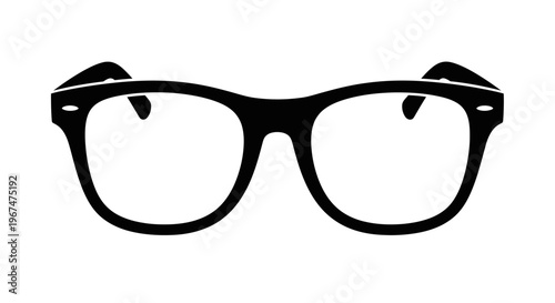 Classic Black Rimmed Eyeglasses Icon on White Background.