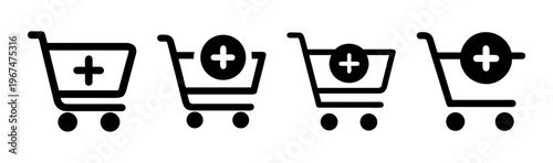 Multiple shopping cart icons featuring a plus sign for adding products to cart.