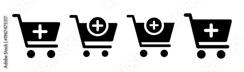 Shopping cart icons with plus signs indicating adding items to an online store.