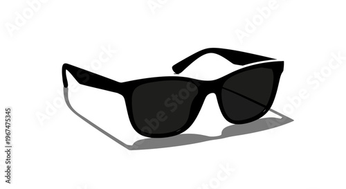 Classic black sunglasses with dark lenses on a white background casting a subtle shadow.