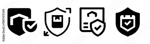Collection of warranty and after-sales support icons with shields and product symbols.