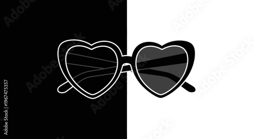 Heart Shaped Sunglasses Black and White Minimalist Design.