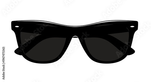 Classic black sunglasses with dark lenses on a white background.
