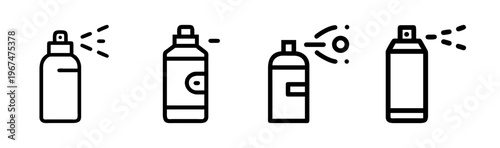 Outline icons of air freshener spray cans emitting mist, clean design.