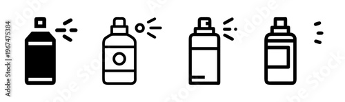 Set of black and white icons representing air freshener spray cans with mist.