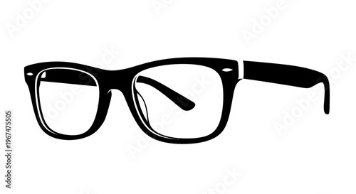 Stylish Black Frame Eyeglasses Isolated on White Background.