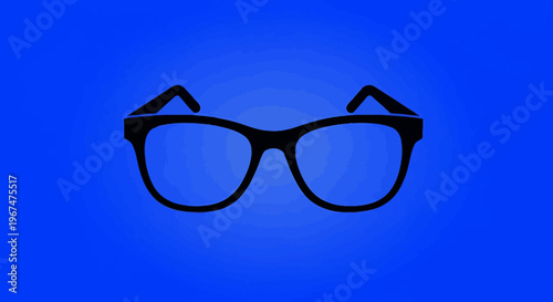 Stylish black frame eyeglasses with blue light filtering lenses on a vibrant blue background.