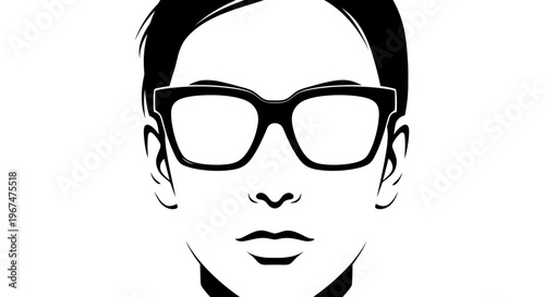 Minimalist Black and White Illustration of a Person Wearing Glasses.
