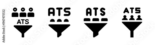 Applicant Tracking System ATS icons showing candidate filtering through a funnel process.