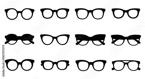 Collection of various stylish eyeglasses and sunglasses silhouettes.