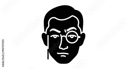 Monocle Man Icon Black and White Illustration.