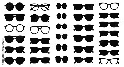 Collection of various stylish sunglasses and eyeglasses silhouettes.