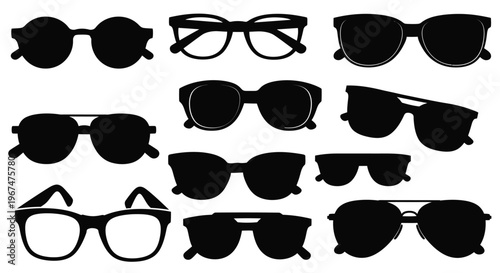 Collection of various stylish sunglasses and eyeglasses silhouettes.