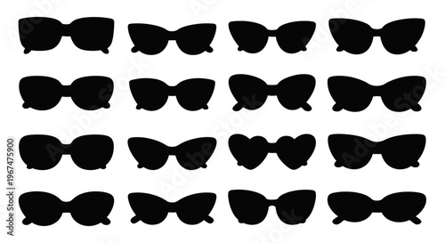 Collection of various stylish sunglasses silhouettes for fashion and accessory designs.