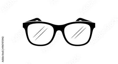 Stylish Black Rimmed Glasses with Clear Lenses on White Background.