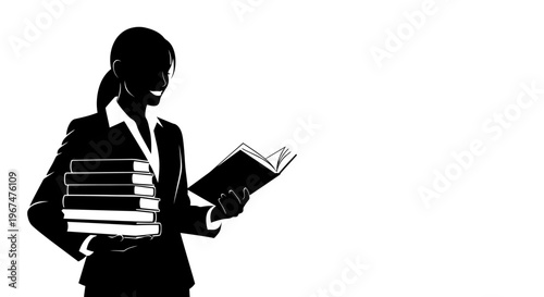 Silhouette of a woman holding books, symbolizing education and knowledge.