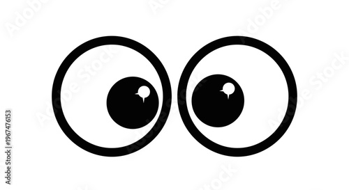 Cartoon Eyes Looking Sideways on White Background.