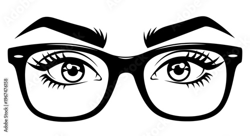 Stylish Eyeglasses with Detailed Eyes and Eyebrows.