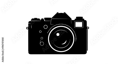 Classic Analog Camera Silhouette on White Background.