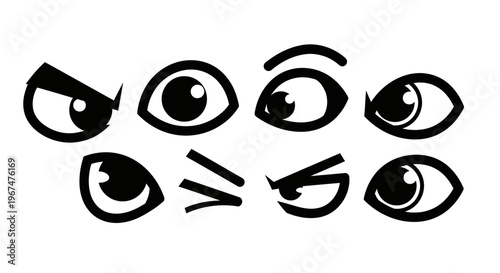 Cartoon Eyes Set Expressing Various Emotions and Expressions.