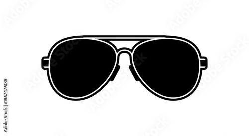 Classic Aviator Sunglasses Silhouette Icon on White Background.
