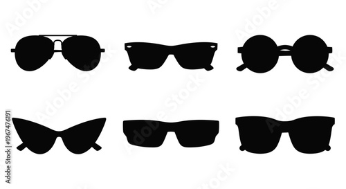Collection of various sunglasses silhouettes on a white background.