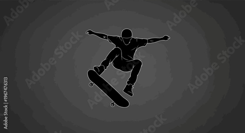 Dynamic Silhouette of Skateboarder Performing an Aerial Trick Against a Dark Background.