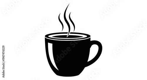 Steaming hot beverage in a classic black mug, perfect for a warm drink.