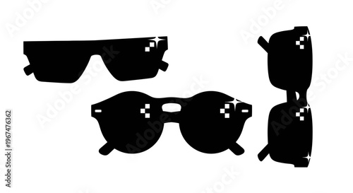 Stylish black sunglasses in various angles.