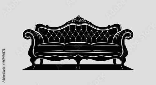 Elegant Black Vintage Sofa with Tufted Upholstery.