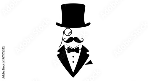 Elegant Gentleman Silhouette with Top Hat and Monocle.