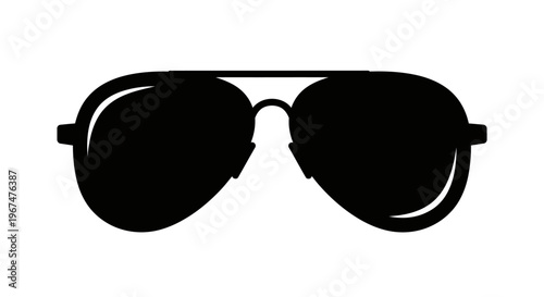 Stylish Aviator Sunglasses Silhouette Isolated on White Background.